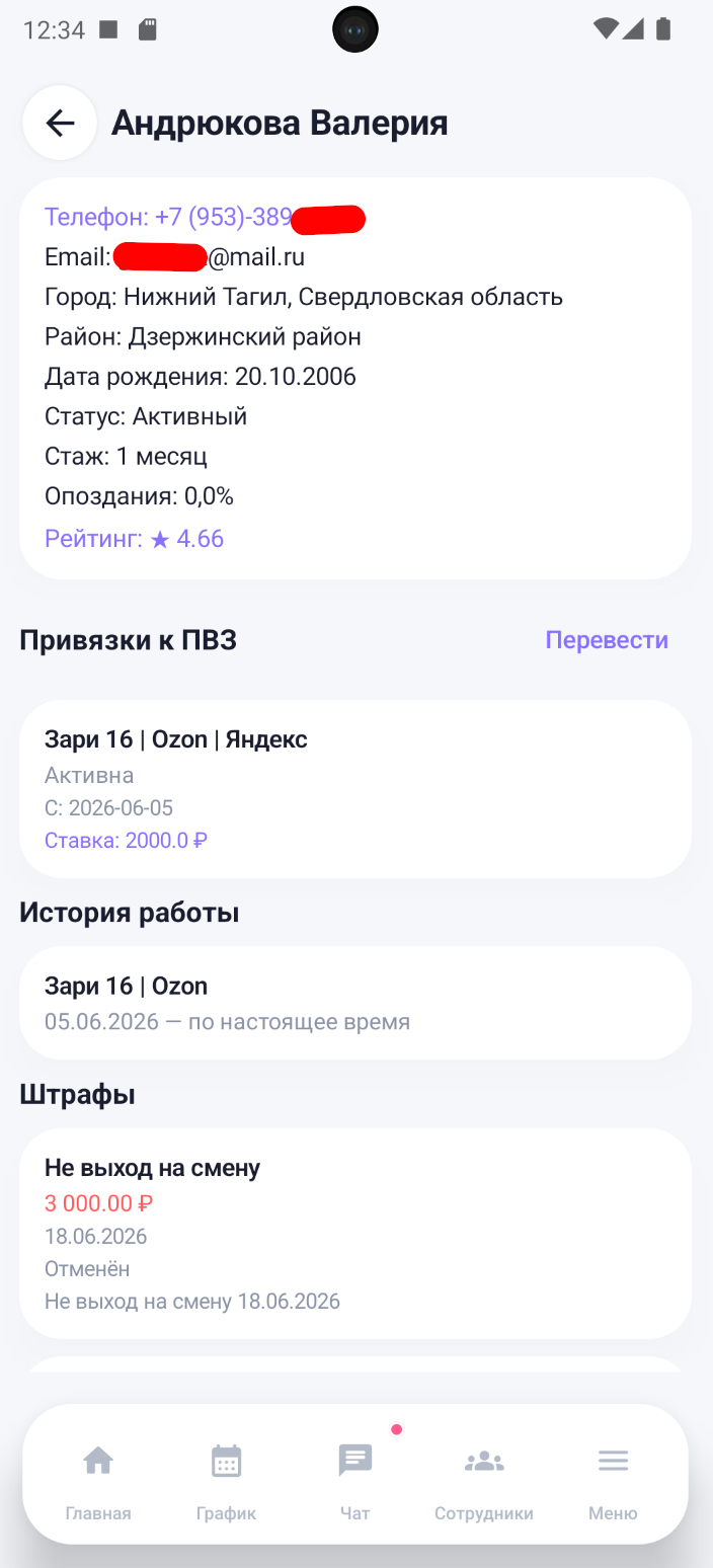 Карточка сотрудника